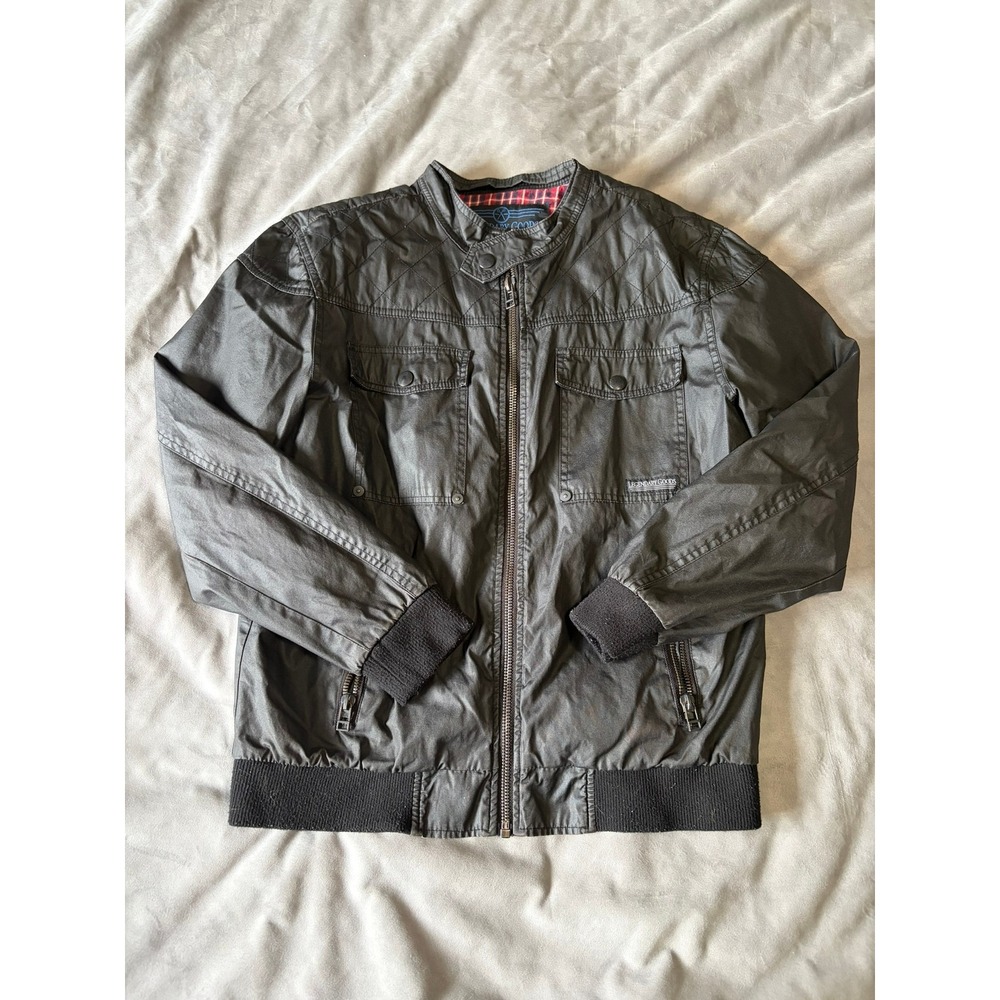 Legendary Goods Mens Black Coated Quilted Bomber Jacket Plaid Lined Large